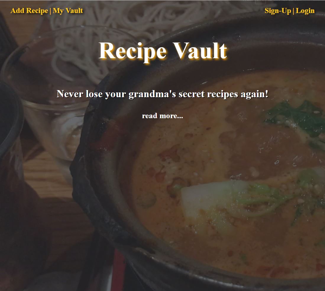 Recipe Vault landing page