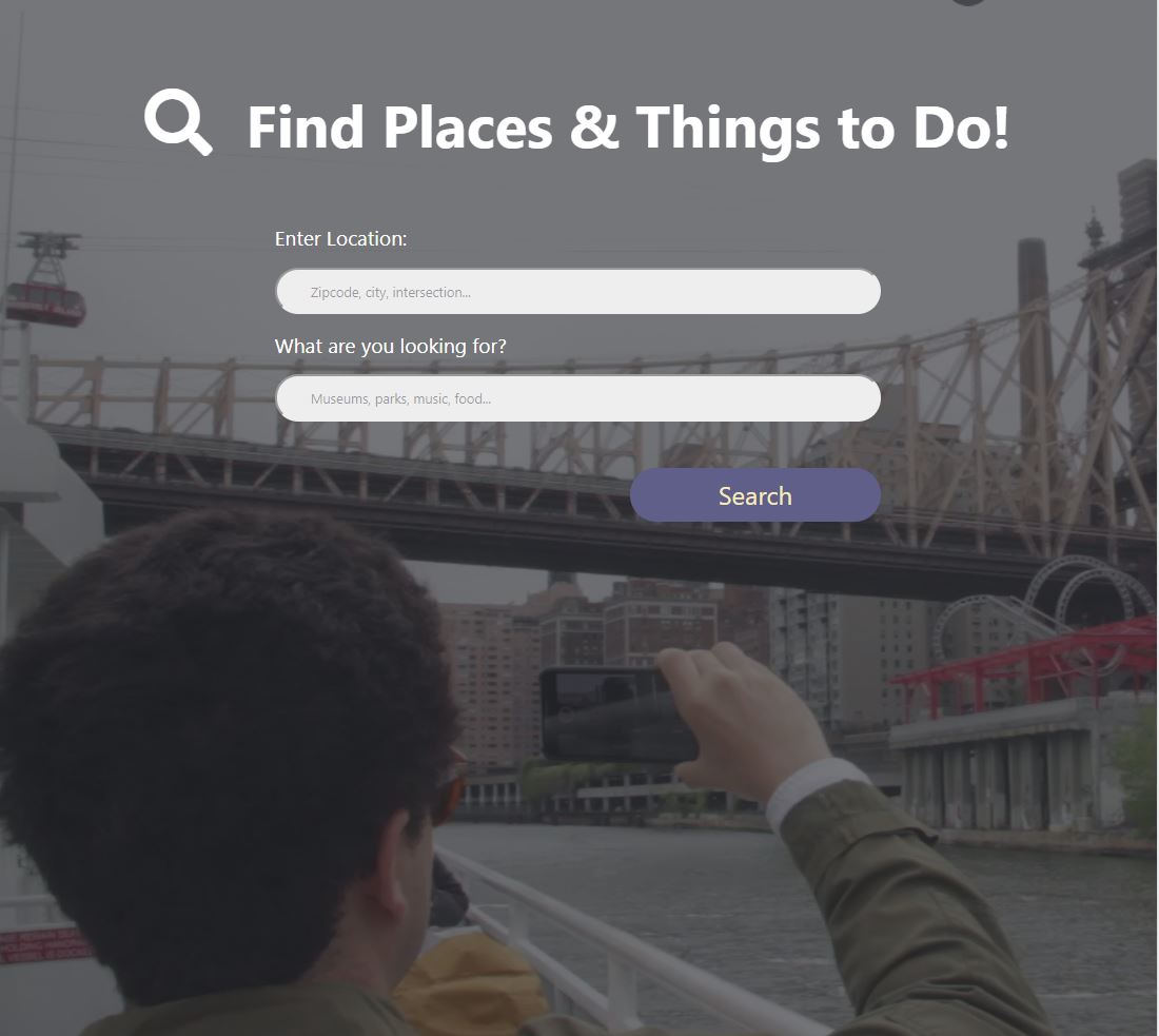 Find Places & Things to Do! landing page